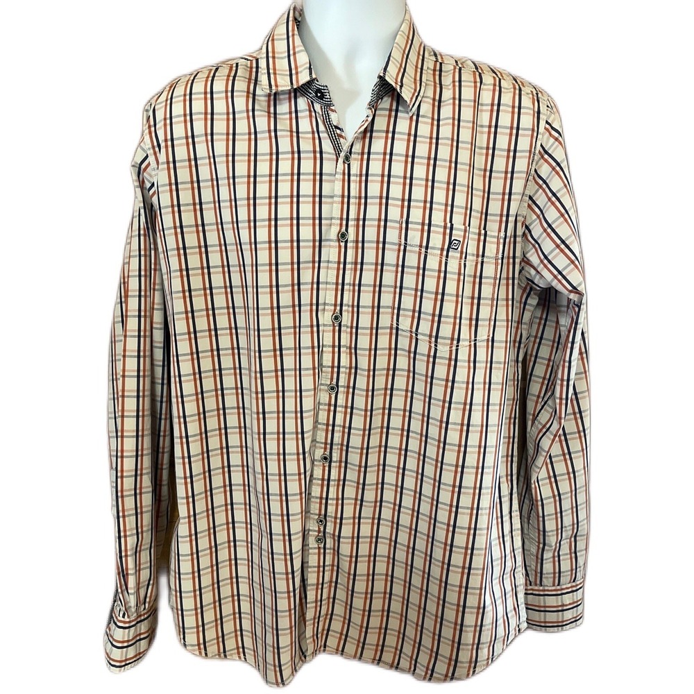 Rockstar Jeans Men's XL Red White Blue Plaid  Flip Coordinating Cuffs Shirt